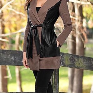 Black & tan faux leather wrap with leather belt